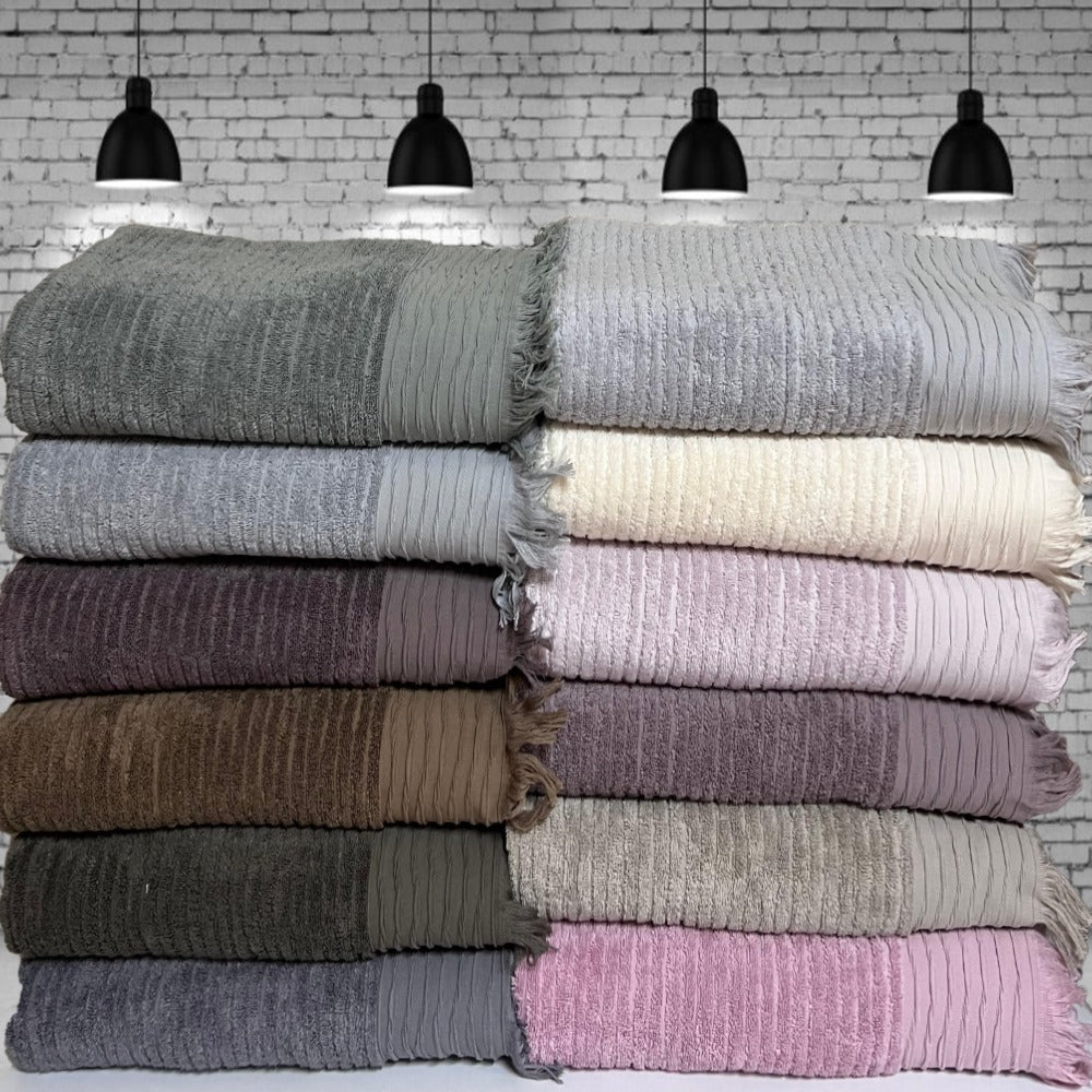 Fringed Bath Towel 90x150 cm Wave Pattern