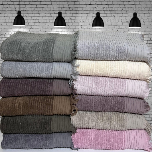 Fringed Bath Towel 90x150 cm Wave Pattern